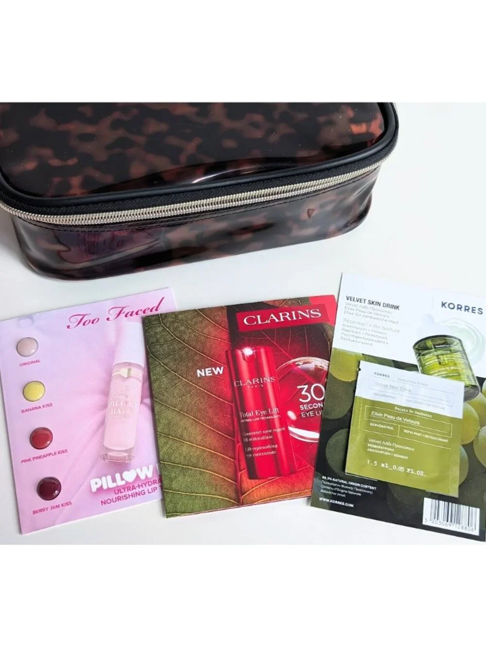 Luxe Tortoise Beauty Cosmetics Pouch Makeup Case + 3 Pc Beauty Samplers